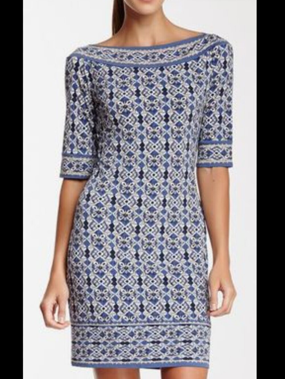 Max Studio Size L Woman's Blue White Black Sheath Casual Career Work Dress EuC